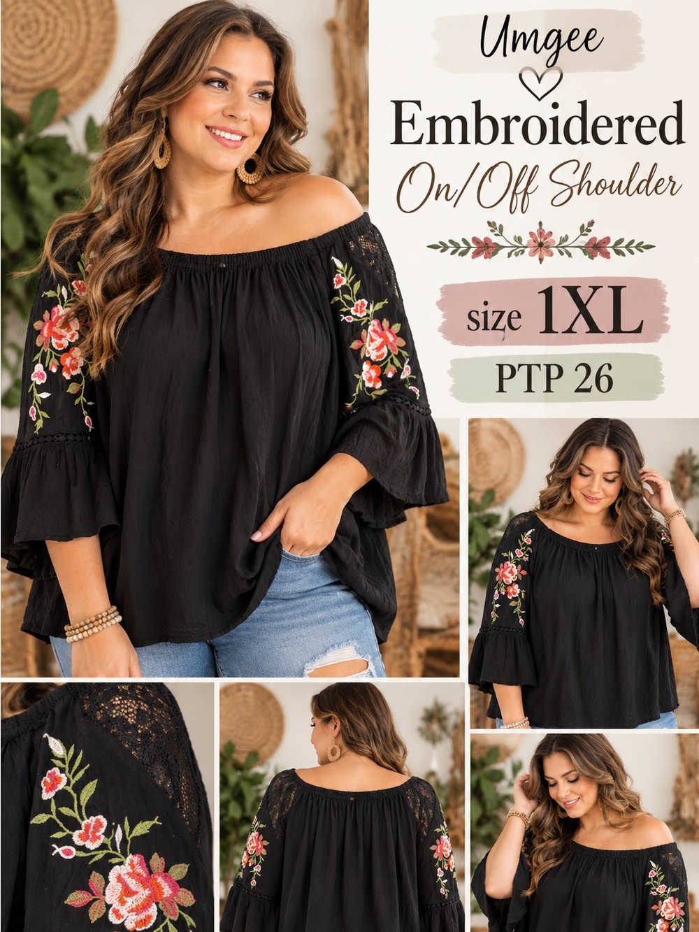 Umgee Embroidered Blouse 1XL